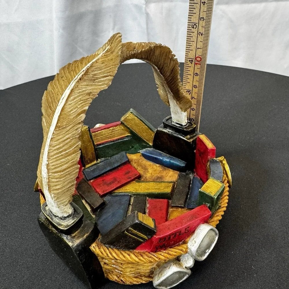 BASKETVILLE Book Lover Basket Trinket Dish Feather Design‎ Handle